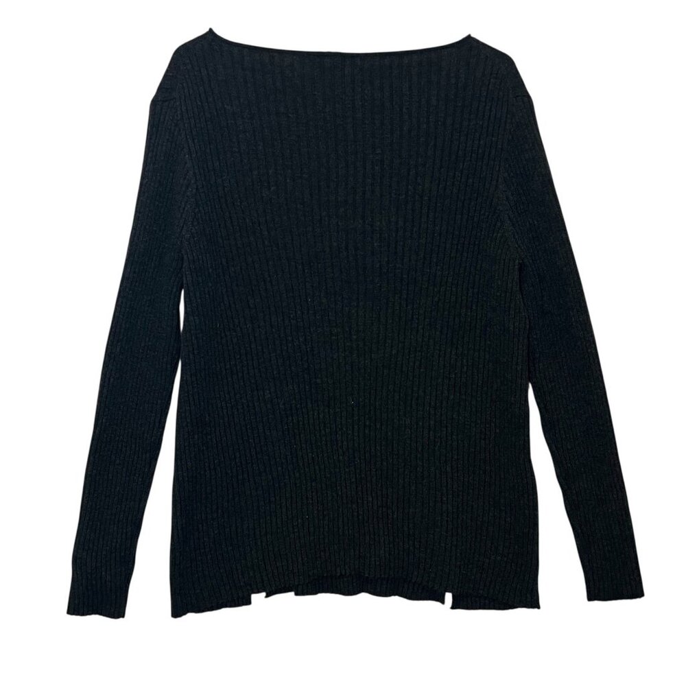 Eileen Fisher Women’s Sweater 100% Merino Wool XL Black Ribbed Long Sleeve - Picture 2 of 8